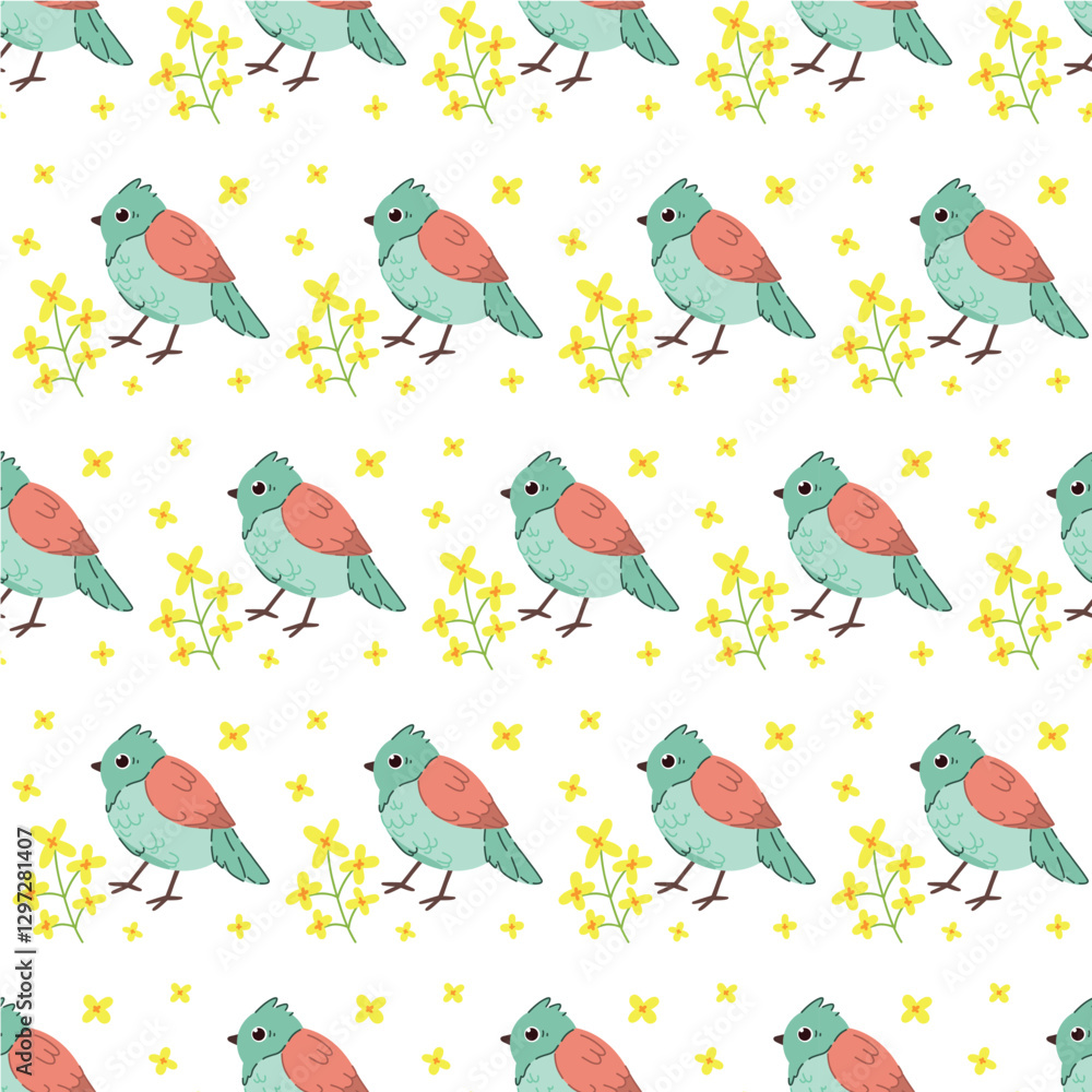 Bright seamless pattern: bird and flower, leaf, branch isolated in the background. A hand-drawn vector illustration with individual editable elements. Design for wallpaper, textiles and postcards. Bright seamless pattern: bird and flower, leaf, branch isolated in the background. A hand-drawn vector illustration with individual editable elements. Design for wallpaper, textiles and postcards.