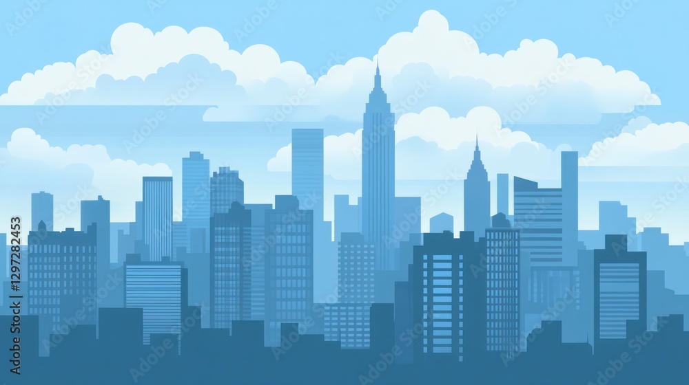 Naklejka premium City skyline illustration, daytime, modern architecture, background use