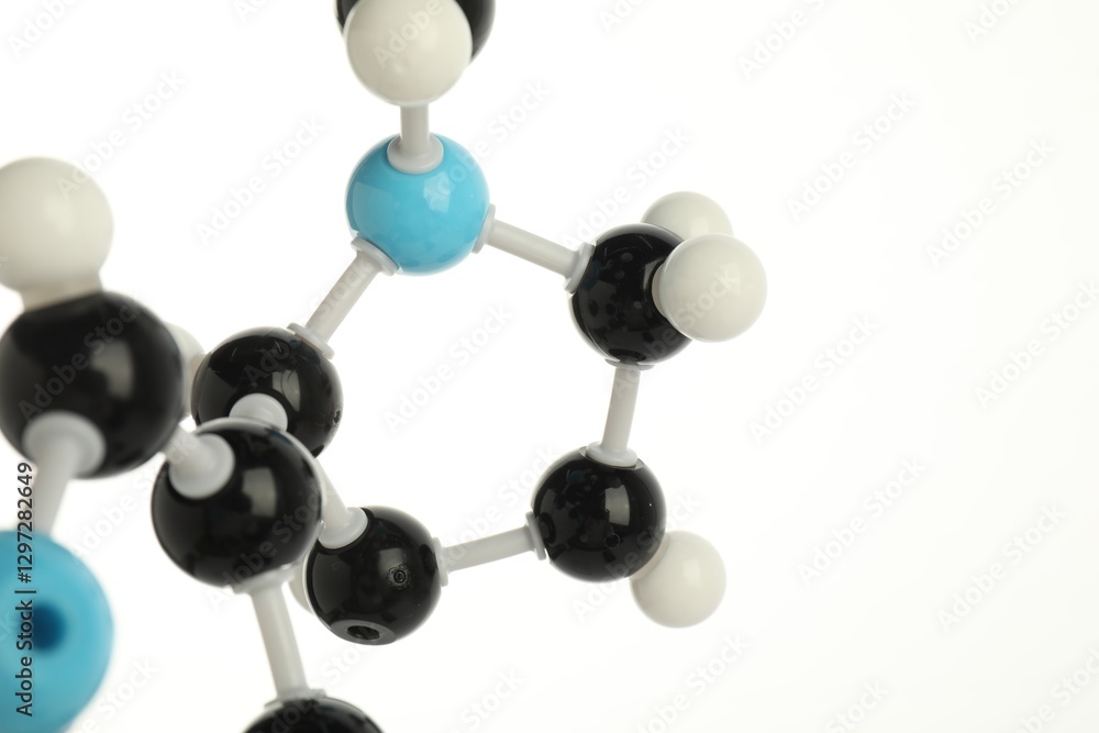 Obraz premium Chemical model of molecule on white background, closeup. Space for text