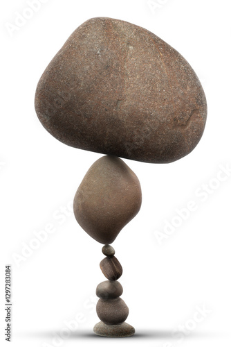Tableau sur toile Balance shown as stacked stones on white background