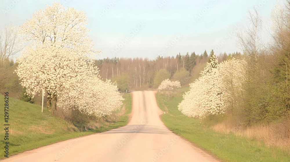 Fototapeta premium Spring blossoms line rural country road