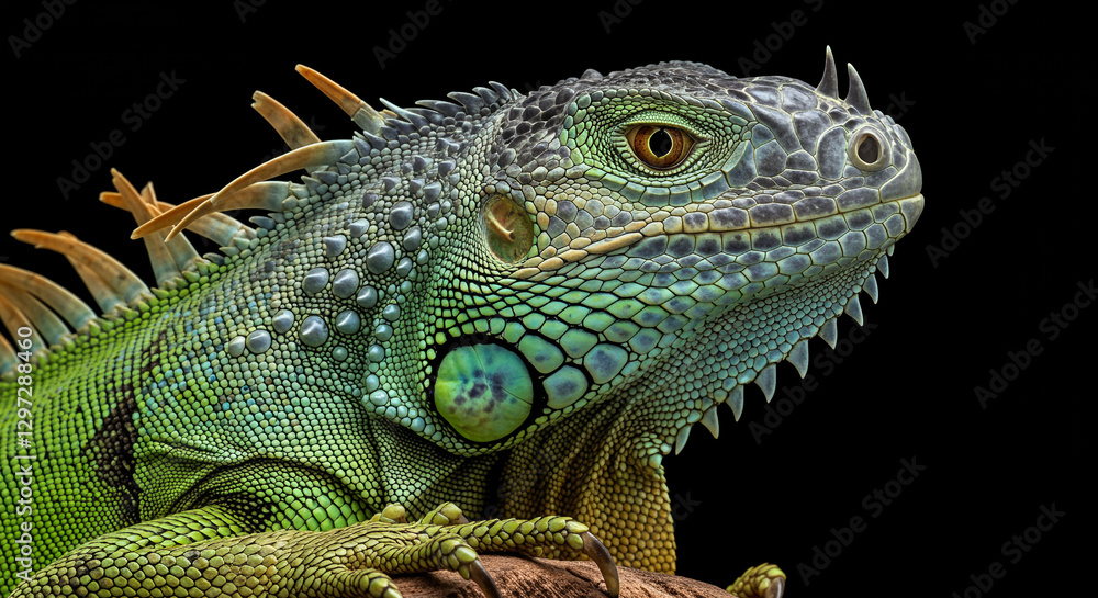 Fototapeta premium Close-up of a green iguana with detailed textured skin