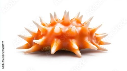 Orange and white glowing sea urchin shell with sharp spikes isolated. Generative AI