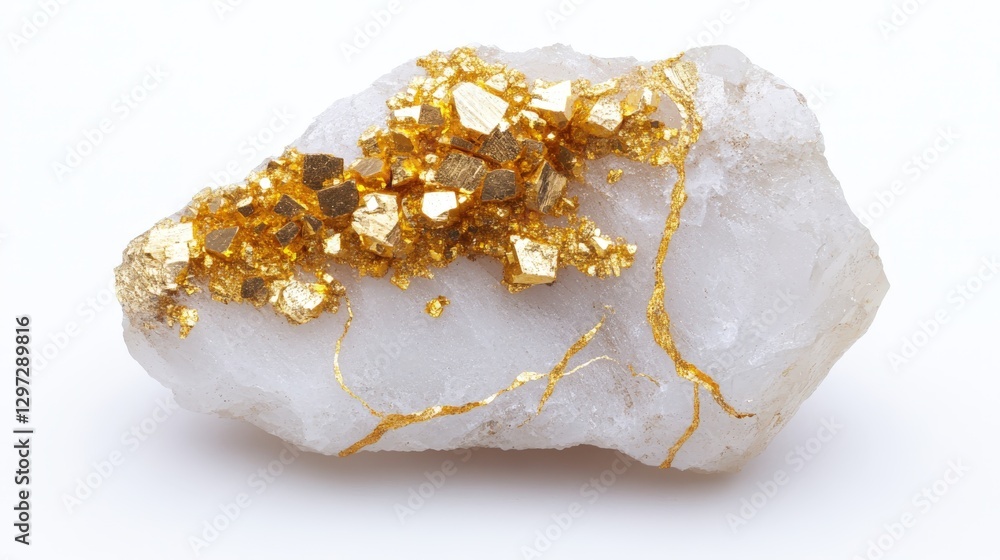 Small raw gold ore embedded in quartz with shimmering golden veins Small raw gold ore embedded in quartz with shimmering golden veins