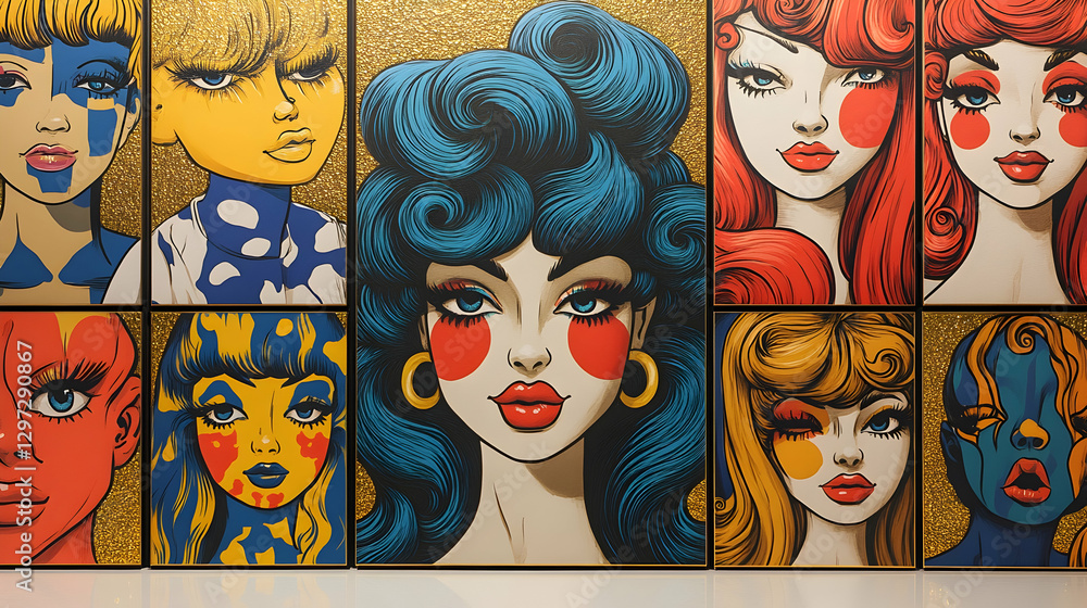 Obraz premium Vibrant Pop Art Portraits on Gold Gallery Wall