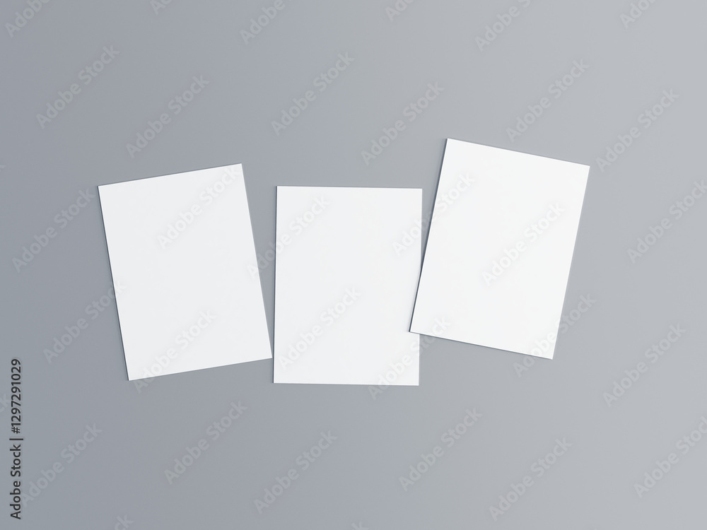 Blank White A4 Papers on Grey Background – Mockup Template Blank White A4 Papers on Grey Background – Mockup Template