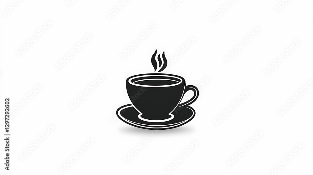 Steaming Coffee Cup Illustration: Simple Black and White Design AI Generated