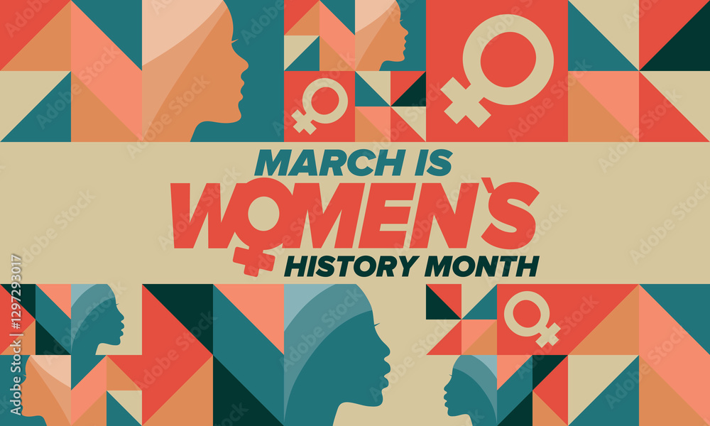 Women's History Month. Celebrated annual in March, to mark women’s contribution to history. Female symbol. Women's rights. Girl power in world. Poster, postcard, banner. Vector illustration Women's History Month. Celebrated annual in March, to mark women’s contribution to history. Female symbol. Women's rights. Girl power in world. Poster, postcard, banner. Vector illustration