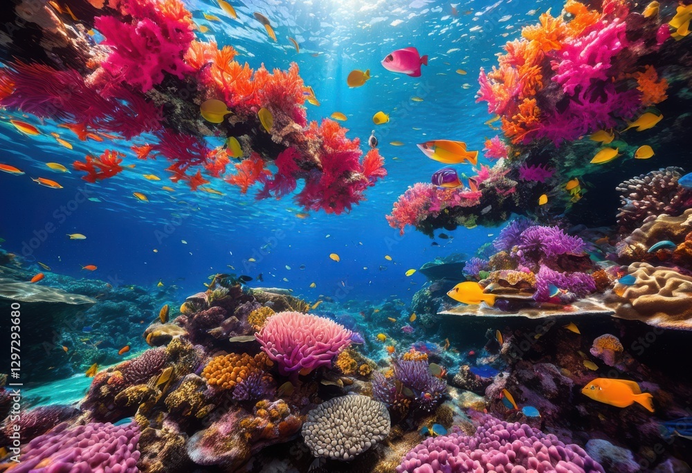 Fototapeta premium vibrant coral reef showcasing stunning diversity beauty marine life colorful underwater ecosystem, aesthetic, algae, aquatic, biodiversity, coastal, coralline