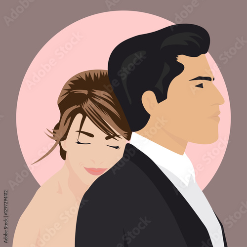Picture of a couple in love in a faceless style on a pastel background. Vector illustration