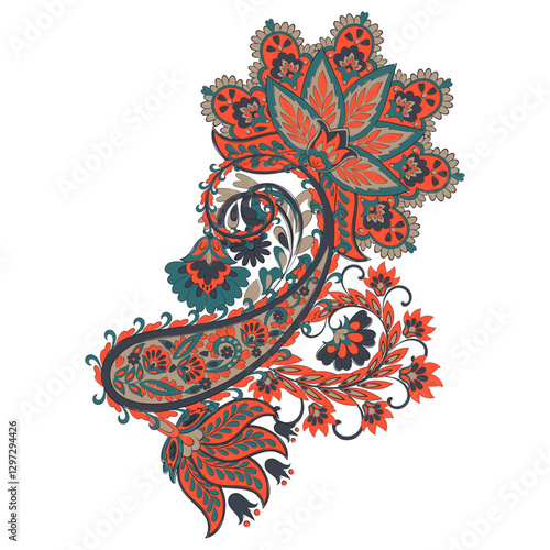 Paisley Vector Pattern. Floral Isolated Asian Illustration
