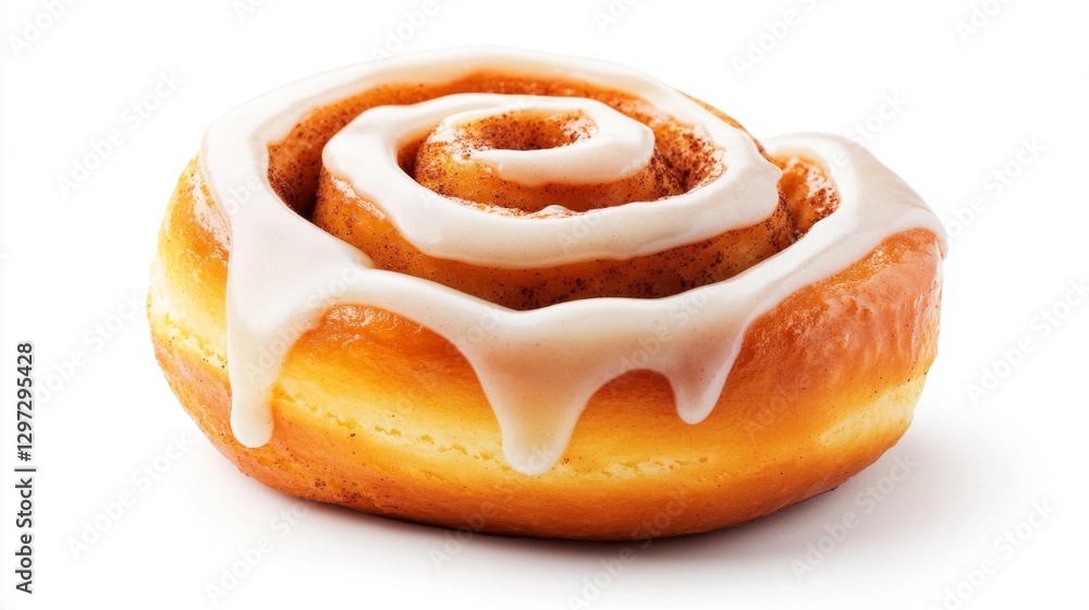 Soft and Sweet Cinnamon Roll with Icing Isolated on White Background. Generative AI Soft and Sweet Cinnamon Roll with Icing Isolated on White Background. Generative AI