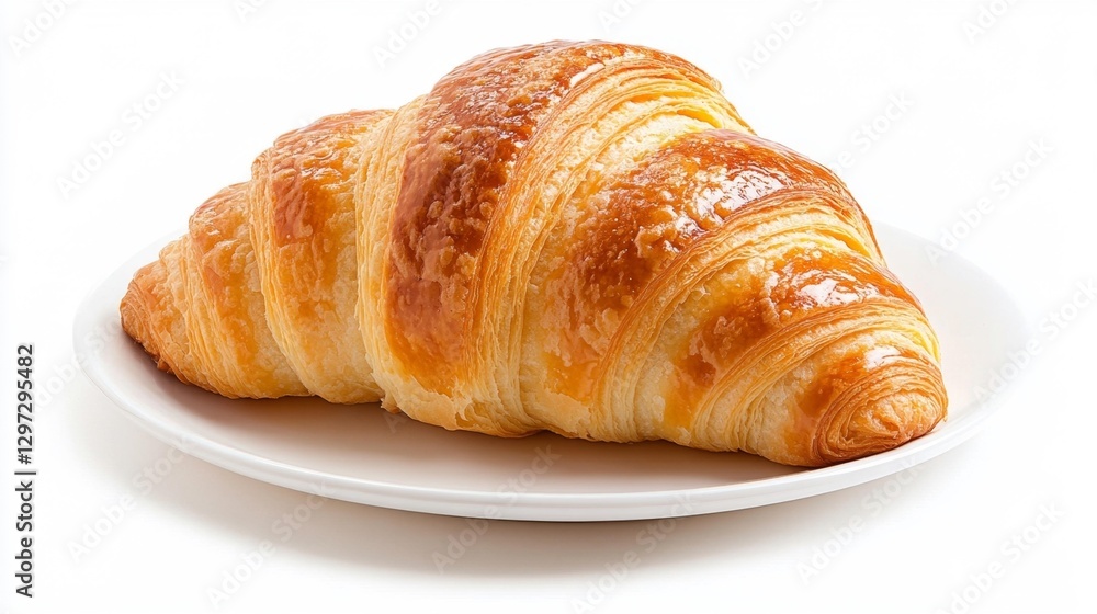 Fresh Warm Croissant on a Plate Isolated on White Background. Generative AI Fresh Warm Croissant on a Plate Isolated on White Background. Generative AI