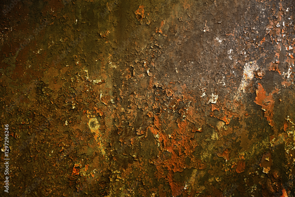 Empty rusty corrosion and oxidized background. Grunge rusted metal texture. Worn metallic iron wall