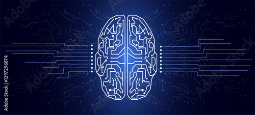 Detailed representation of a brain integrated with technology in a digital setting.