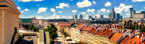 Obraz na płótnie Cityscape, panorama, banner - top view of the district of Srodmiescie in the center Warsaw, Poland w salonie