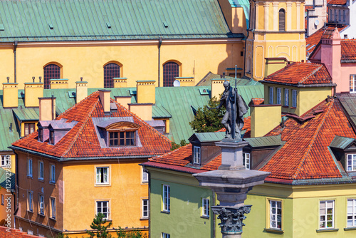Obraz na płótnie Cityscape - top view of the Old Town with Sigismund's Column, the district of Srodmiescie in the center Warsaw, Poland w salonie