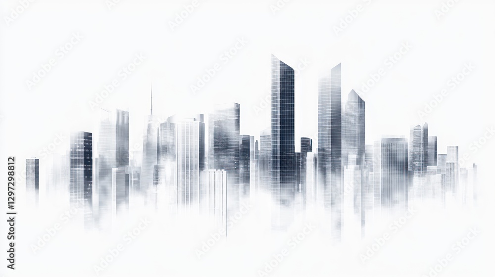 Obraz premium Abstract cityscape, hazy modern skyline, urban view, background image, poster art