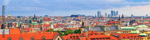 Obraz na płótnie Summer cityscape, panorama, banner - top view of the historical center of Prague with Stare Mesto district, Czech Republic w salonie