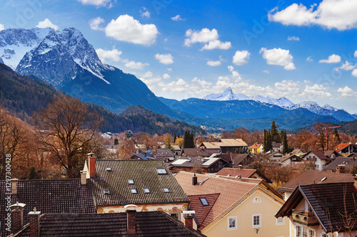 Cityscape - view of the alpine ski town of Garmisch-Partenkirchen, in Upper Bavaria, Germany