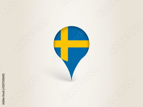 Pin Icon with Sweden National Flag.