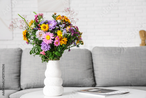 Wallpaper Mural Wild flowers on coffee table in interior of living room. Closeup Torontodigital.ca