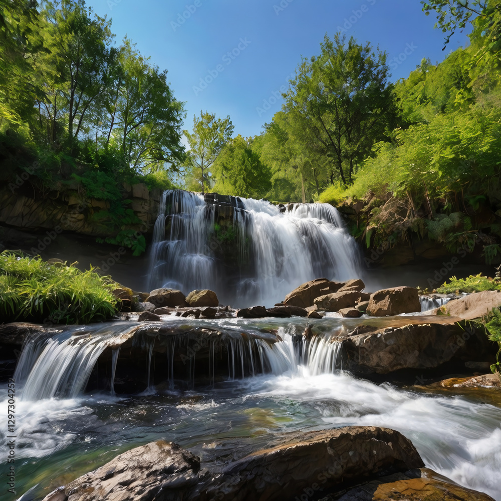 Fototapeta premium cascading waterfall in clear weather