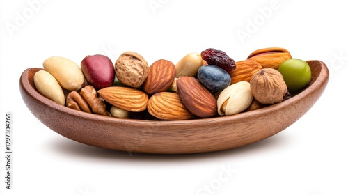 Bowl of Mixed Nuts and Dried Fruits Isolated on White Background. Generative AI photo