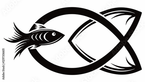 Fish symbol in black silhouette design