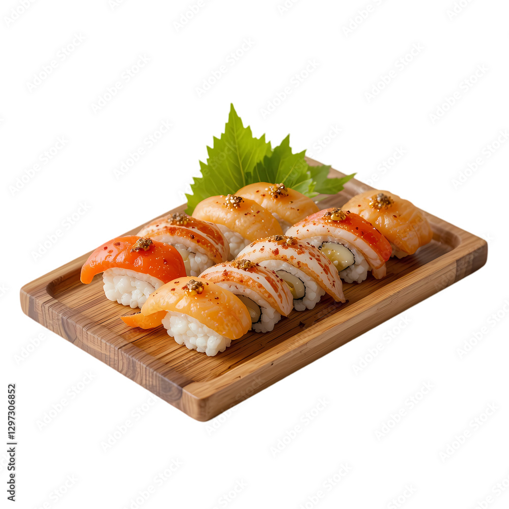 Delicious Grilled Salmon Sushi Roll isolated on transparent background Delicious Grilled Salmon Sushi Roll isolated on transparent background