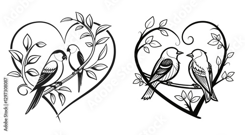 Lovebirds in Heart Frame