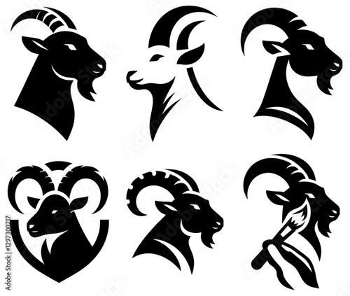 Black and white Goat Head Logo Icons set