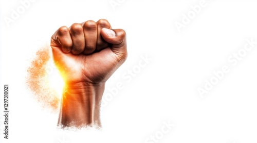 Raised fist symbolizing strength power and unity on white isolated background. Generative AI photo