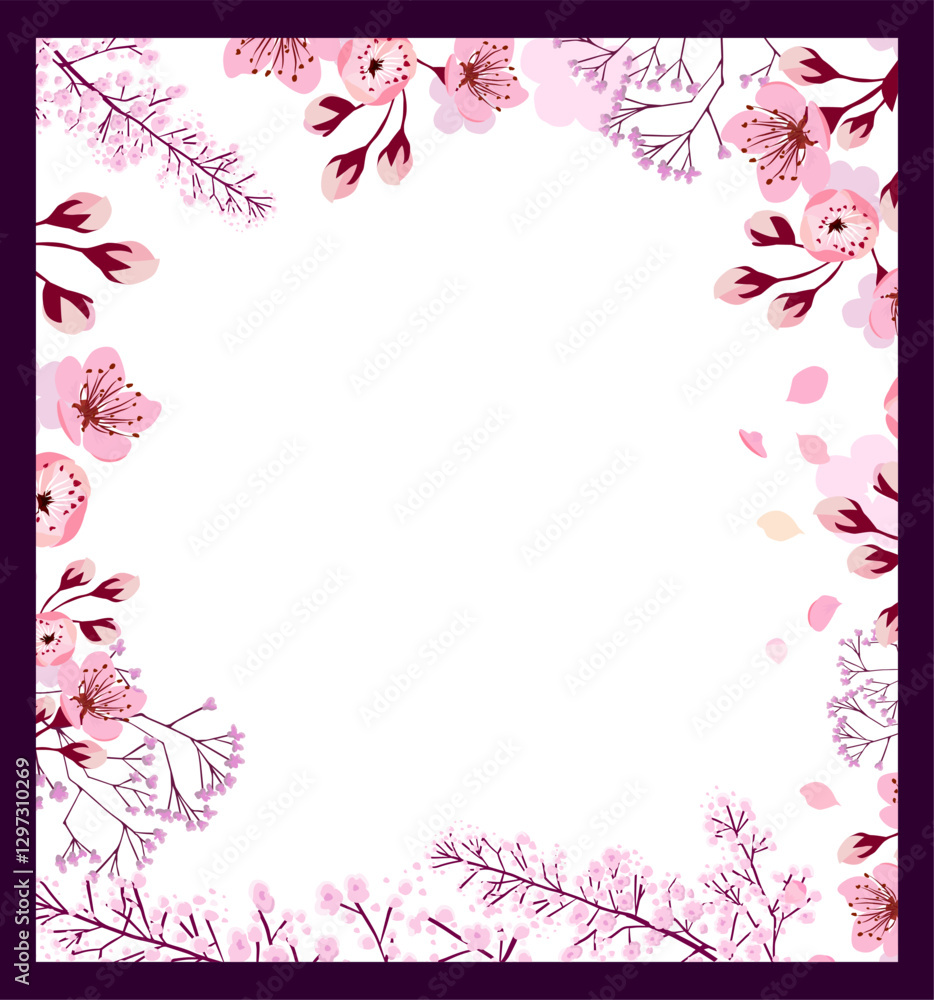 Frame with sakura flowers. hand drawing. Not AI, Vector illustration