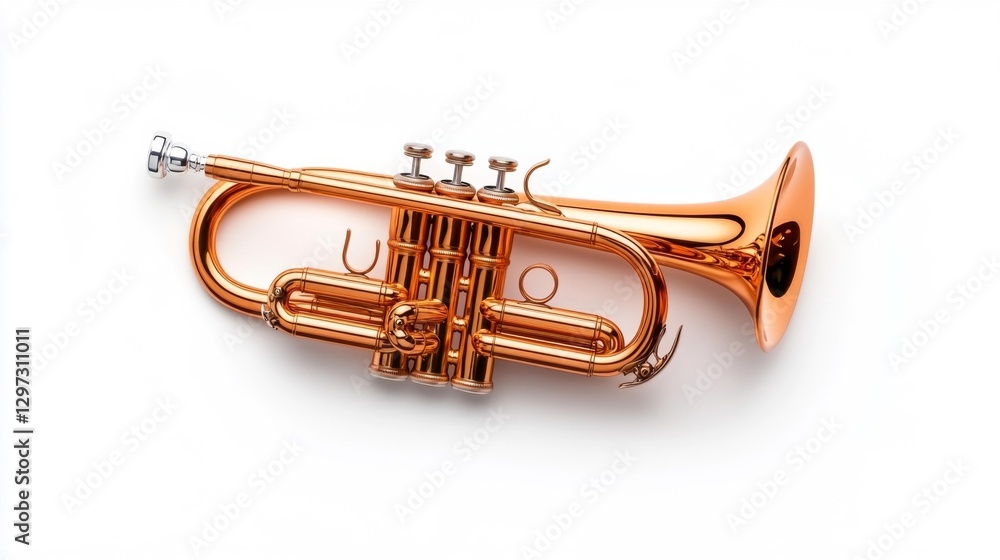 Fototapeta premium Elegant Brass Trumpet with Valves for Military Ceremonies Isolated on White Background. Generative AI