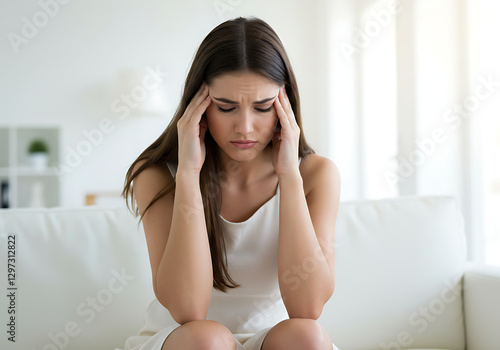 Una joven que se queja de dolor de cabeza.