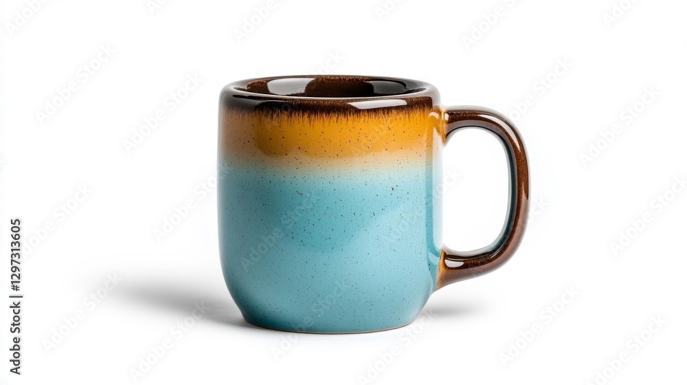 Handcrafted Ceramic Mug with Brown and Blue Gradient on Isolated White Background. Generative AI Handcrafted Ceramic Mug with Brown and Blue Gradient on Isolated White Background. Generative AI