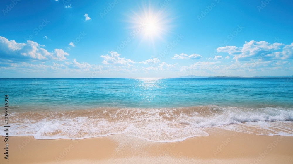 Tropical beach with white sand, turquoise water and shining sun Tropical beach with white sand, turquoise water and shining sun
