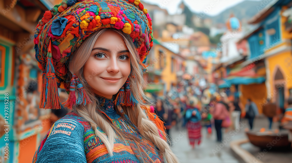Fototapeta premium Vibrant Cultural Carnival With A Woman In Traditional Ethnic Attire
