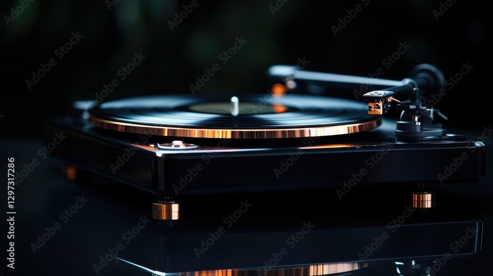 This image features a luxurious turntable set in dark, atmospheric surroundings, emphasizing its exquisite craftsmanship and the sophisticated vibe it brings to any space. This image features a luxurious turntable set in dark, atmospheric surroundings, emphasizing its exquisite craftsmanship and the sophisticated vibe it brings to any space.