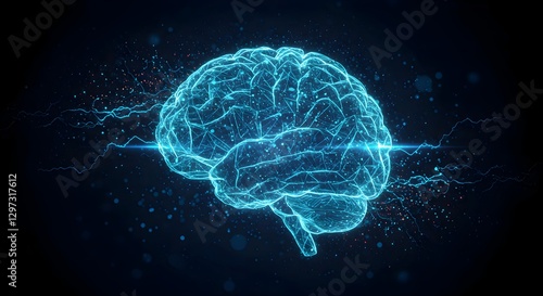 A detailed view of the human brain, showcasing active neurons, neural branches, and the capacity for cognitive learning and adaptation
