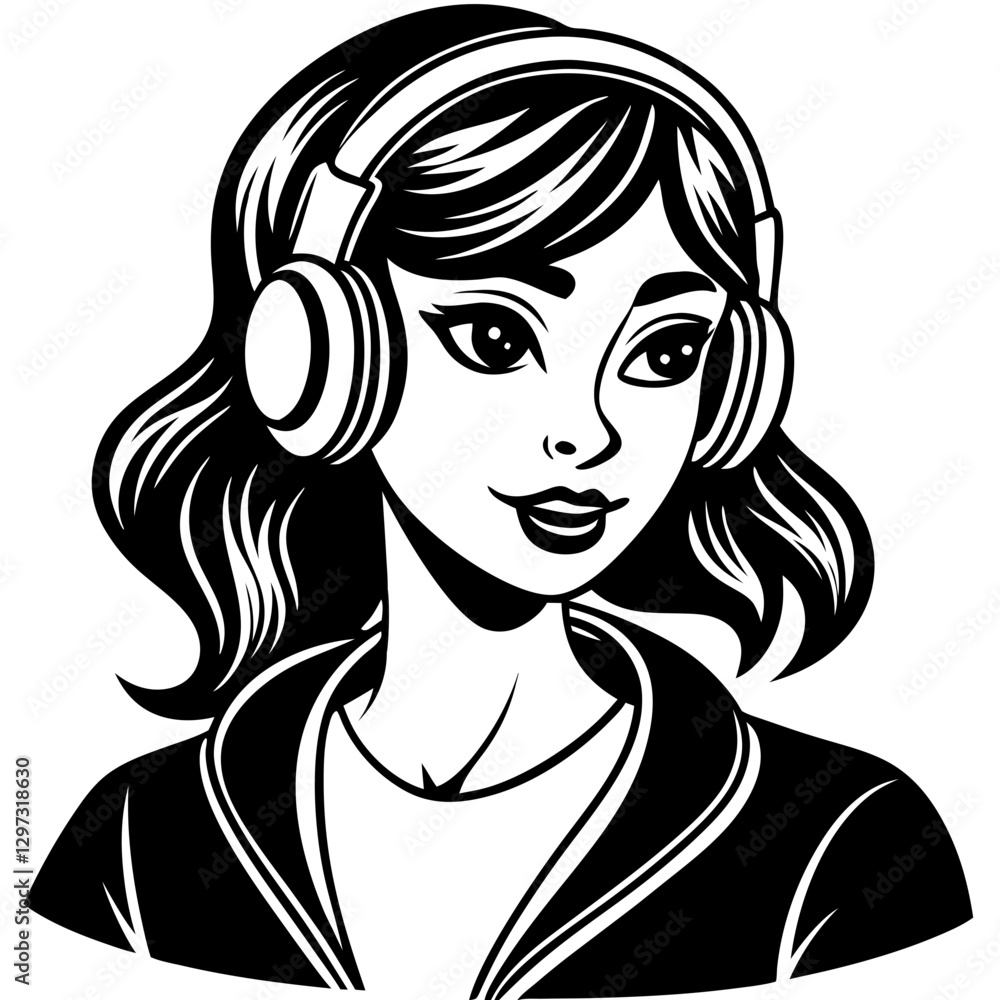 Woman in Headphones, Black Icon Woman in Headphones, Black Icon