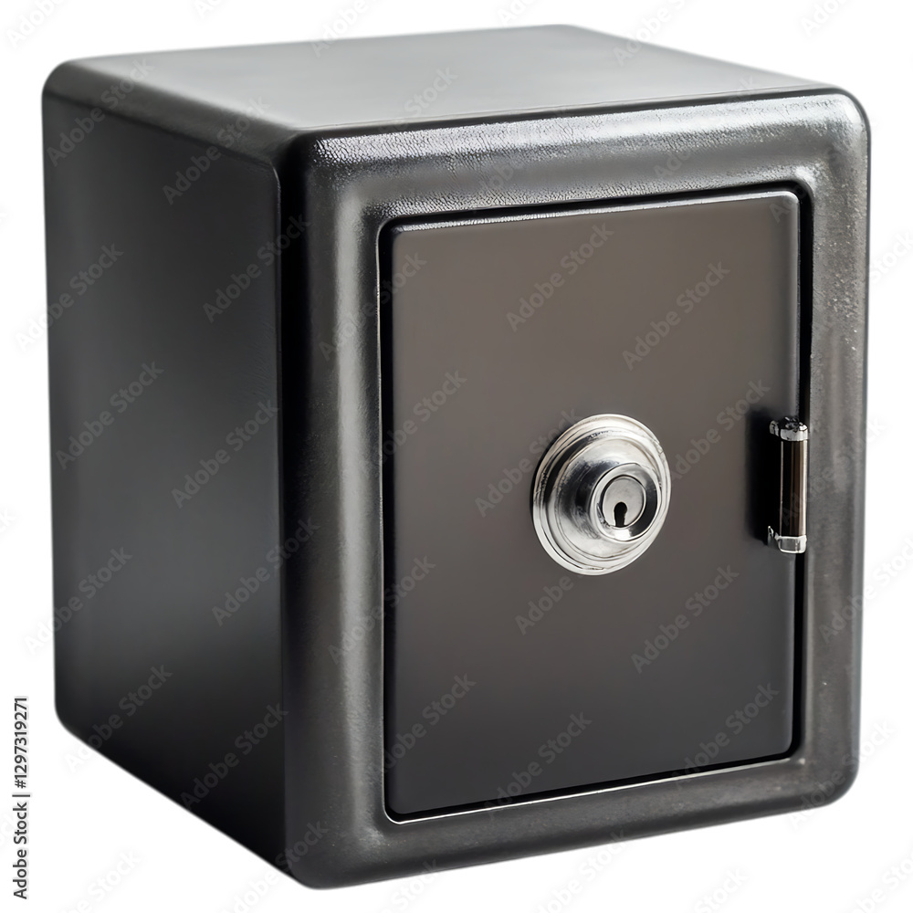 Black security safe isolated. A heavy-duty metal safe with a secure lock and reinforced design, ideal for protecting valuables and important documents. AI generated. . Black security safe isolated. A heavy-duty metal safe with a secure lock and reinforced design, ideal for protecting valuables and important documents. AI generated. .