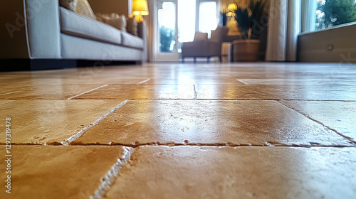 Polished Travertine Tiles in Modern Living Room