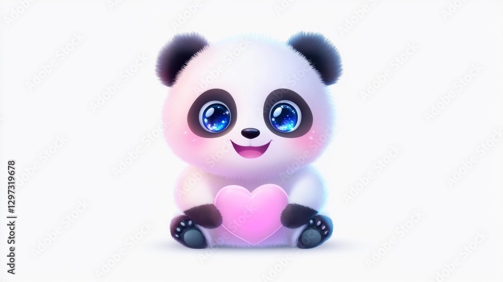 Lovely Panda with Sparkling Eyes and Pink Heart Isolated on White Background. Generative AI Lovely Panda with Sparkling Eyes and Pink Heart Isolated on White Background. Generative AI