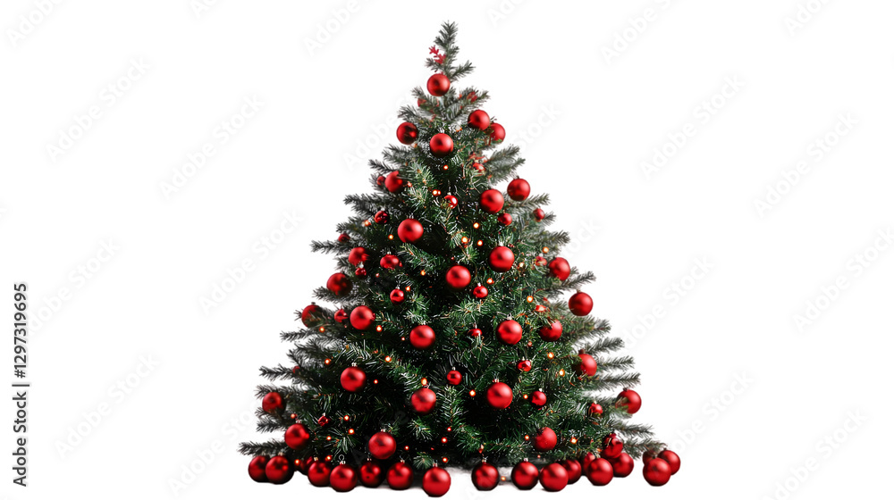 Christmas tree decorated with red balls isolated on white background Christmas tree decorated with red balls isolated on white background