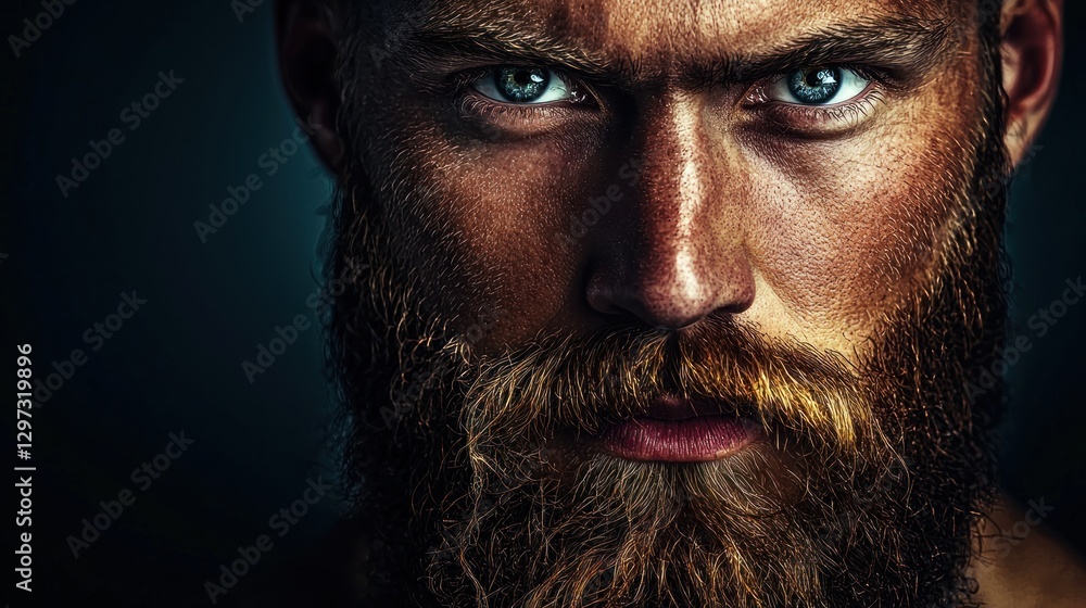 Close-up portrait of a serious man with a long beard. Close-up portrait of a serious man with a long beard.