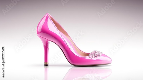 Stylish pink high heel shoes with rhinestone embellishments isolated on a white background. Generative AI photo