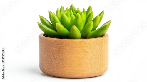 Beautiful Succulent Plant in Wooden Pot with White Isolated Background. Generative AI photo