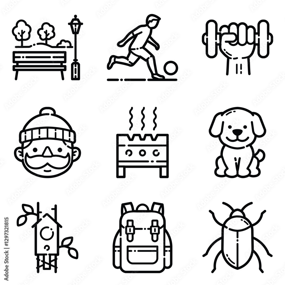 Obraz premium Park Flat Icon Set Isolated On White Background